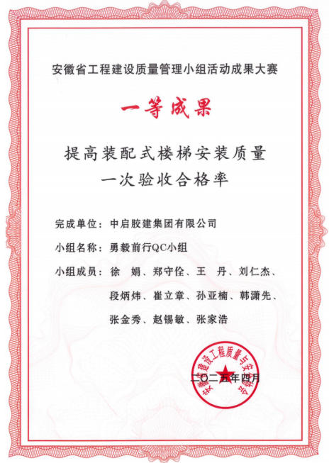 安徽省工程建設質量管理小組一等成果